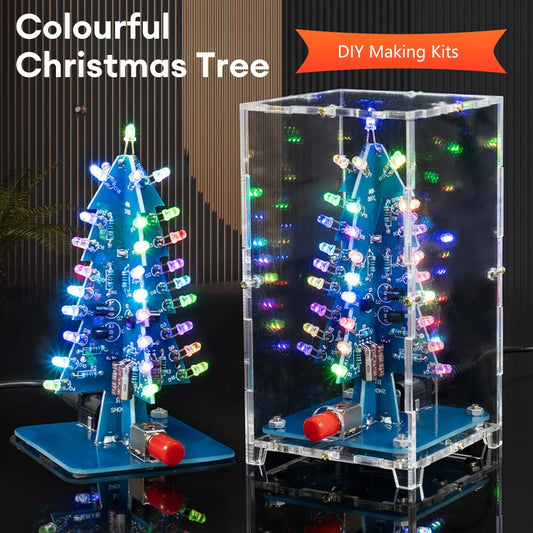 RGB LED Flashing Christmas Tree DIY Kits Electronics Soldering Colorful 3D Xmas Tree DIY Kits for Soldering Practice Learning
